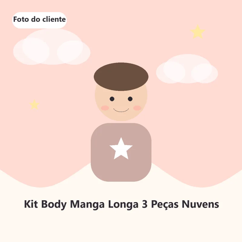 Foto enviada por Gabriela P. do produto Kit Body Manga Longa 3 Peças Nuvens