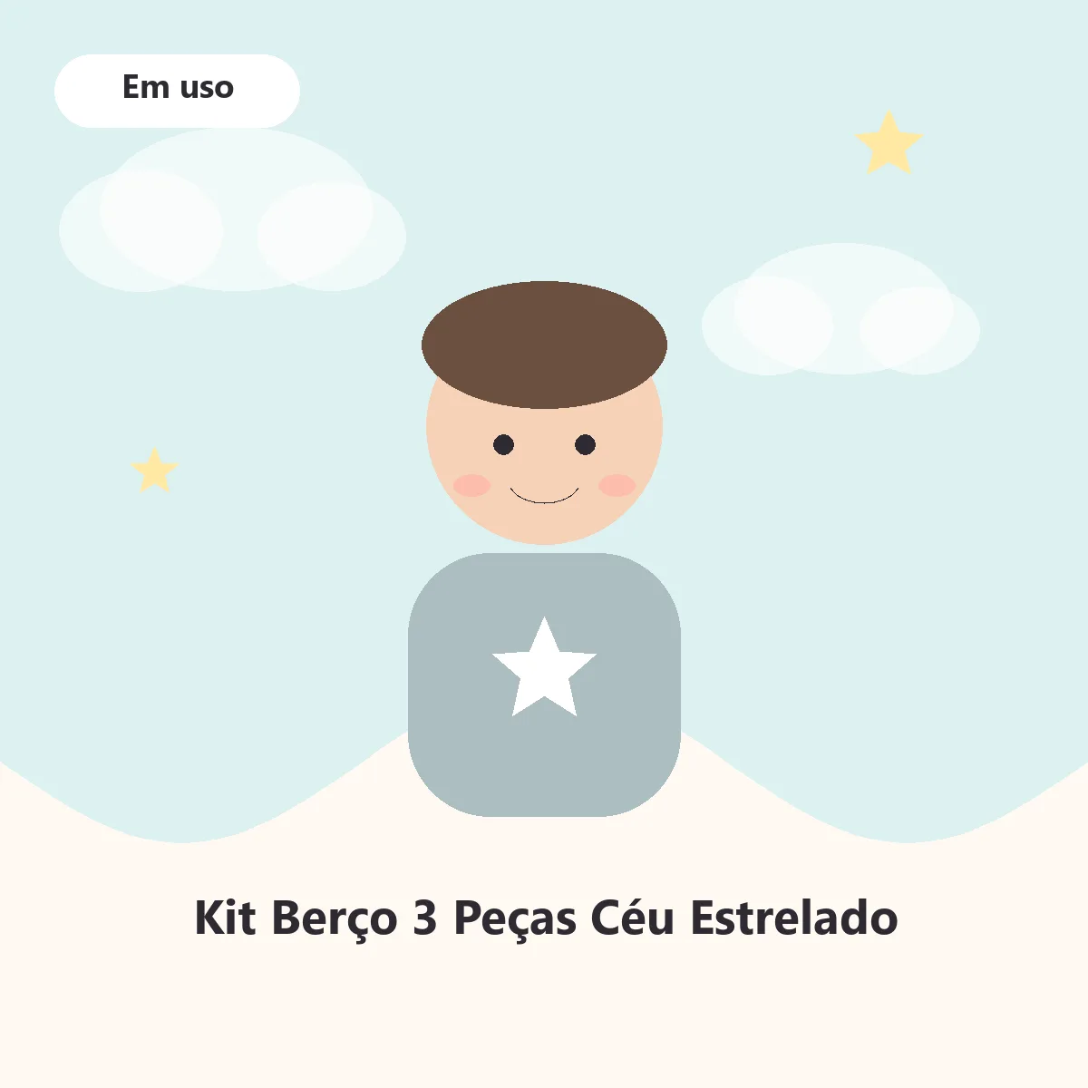 Berço arrumado com o kit céu estrelado
